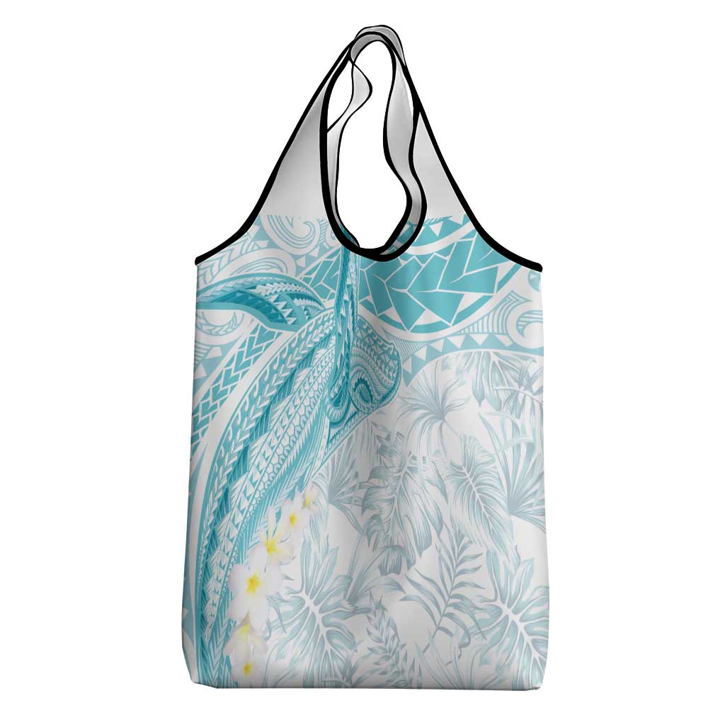 Polynesia Humpback Whale Grocery Bag Tropical Plumeria Turquoise