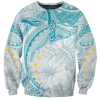 Polynesia Humpback Whale Sweatshirt Tropical Plumeria Turquoise