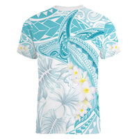 Polynesia Humpback Whale Women V-Neck T-Shirt Tropical Plumeria Turquoise