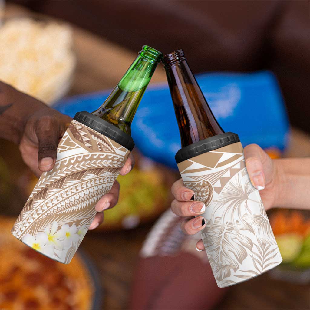 Polynesia Humpback Whale 4 in 1 Can Cooler Tumbler Tropical Plumeria Beige