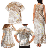 Polynesia Humpback Whale Family Matching Tank Maxi Dress and Hawaiian Shirt Tropical Plumeria Beige