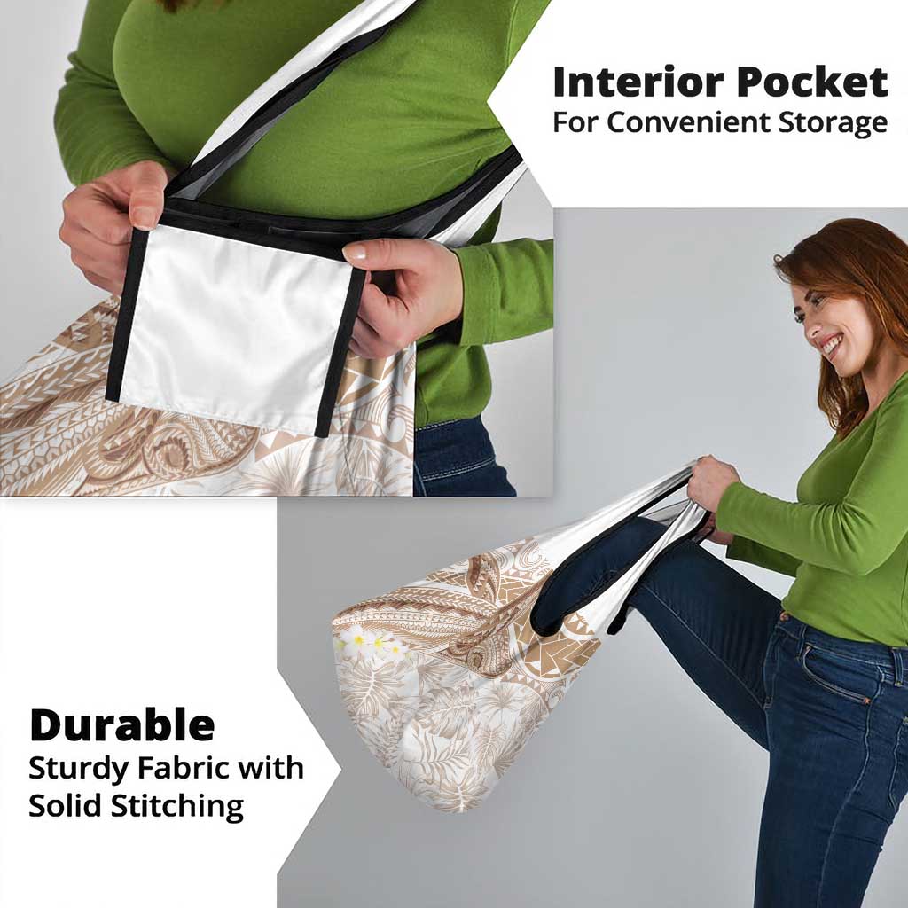 Polynesia Humpback Whale Grocery Bag Tropical Plumeria Beige