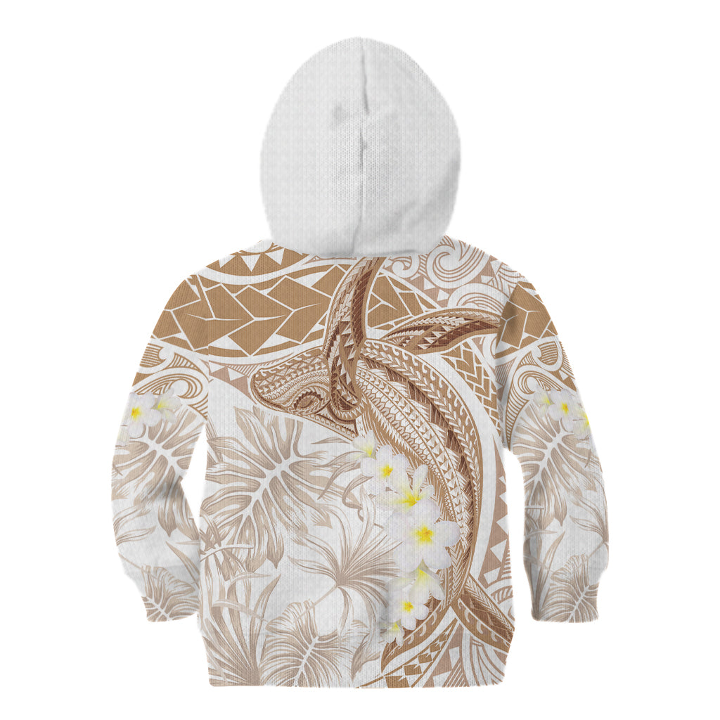 Polynesia Humpback Whale Kid Hoodie Tropical Plumeria Beige