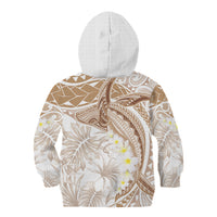 Polynesia Humpback Whale Kid Hoodie Tropical Plumeria Beige