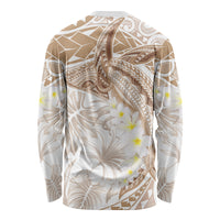 Polynesia Humpback Whale Long Sleeve Shirt Tropical Plumeria Beige