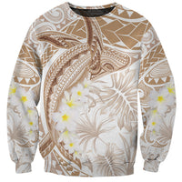 Polynesia Humpback Whale Sweatshirt Tropical Plumeria Beige
