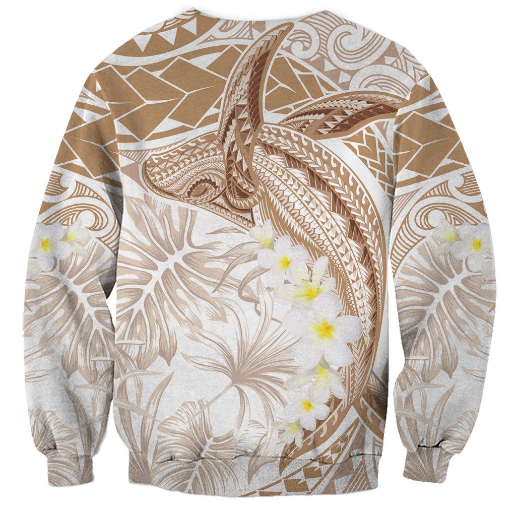 Polynesia Humpback Whale Sweatshirt Tropical Plumeria Beige