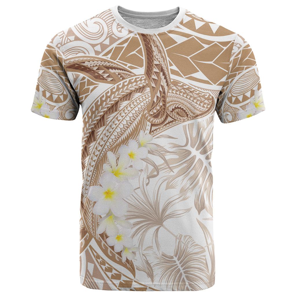 Polynesia Humpback Whale T Shirt Tropical Plumeria Beige