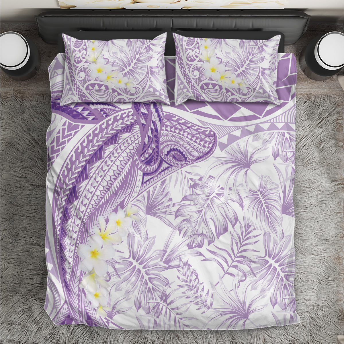 Polynesia Humpback Whale Bedding Set Tropical Plumeria Lavender