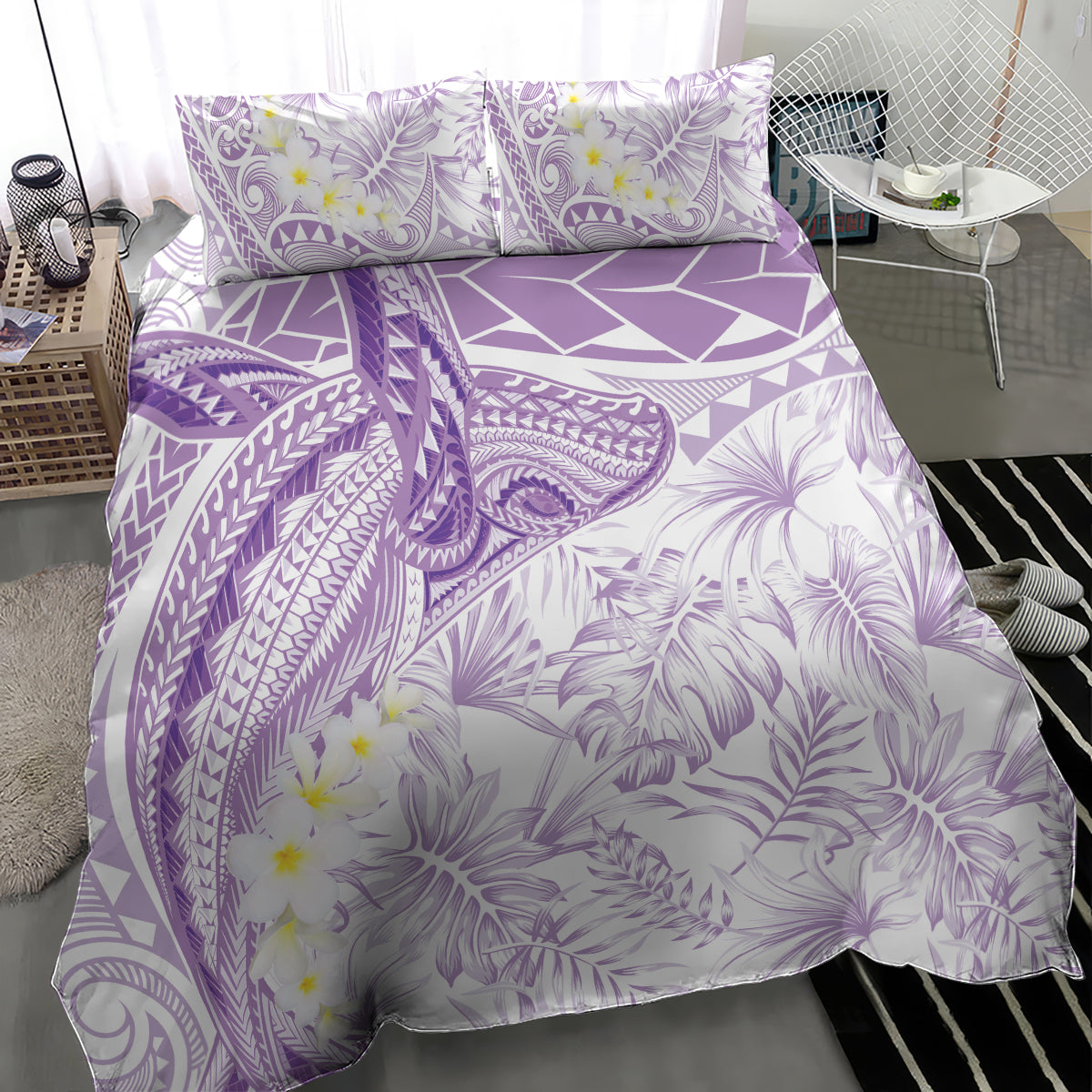Polynesia Humpback Whale Bedding Set Tropical Plumeria Lavender
