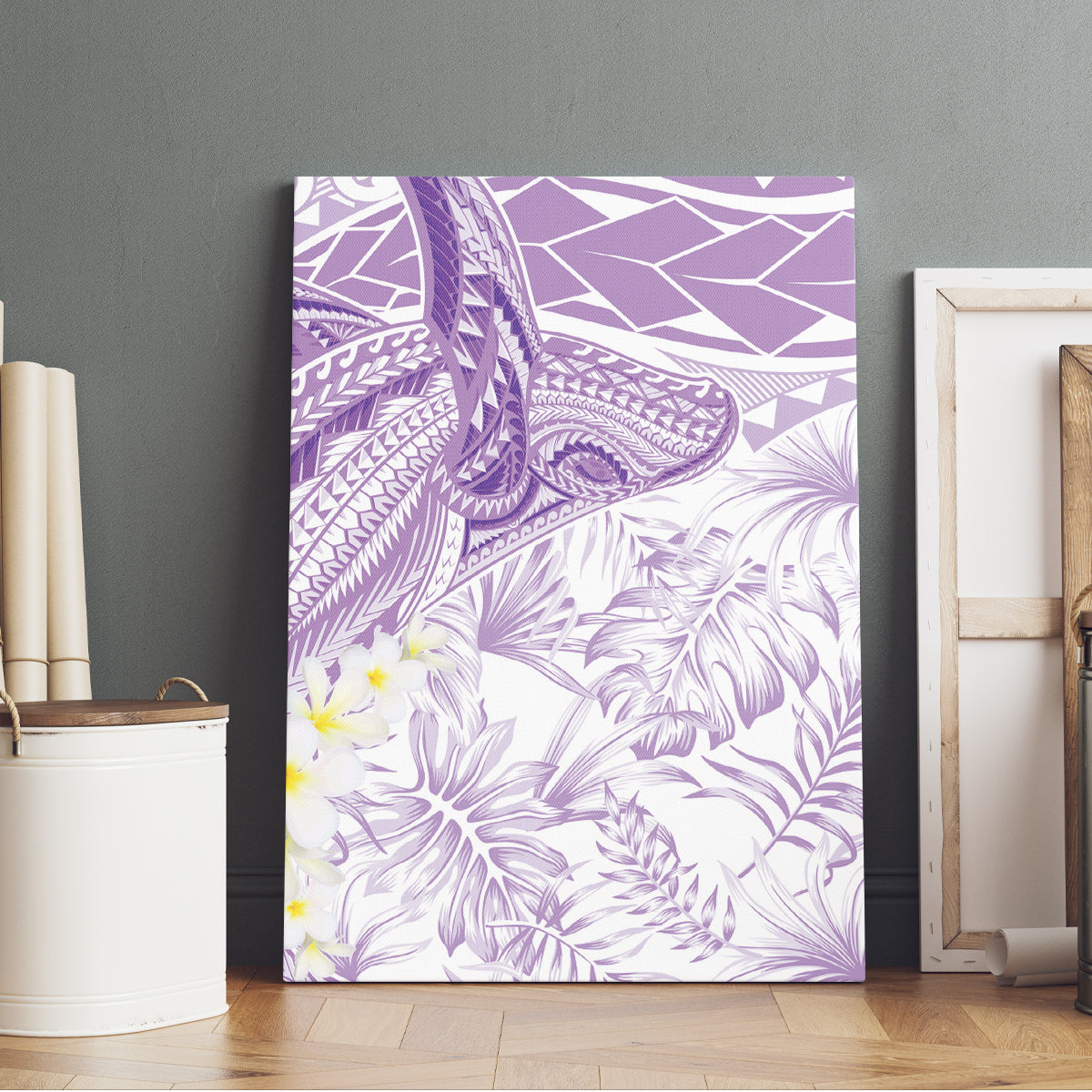 Polynesia Humpback Whale Canvas Wall Art Tropical Plumeria Lavender