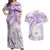 Polynesia Humpback Whale Couples Matching Off Shoulder Maxi Dress and Hawaiian Shirt Tropical Plumeria Lavender