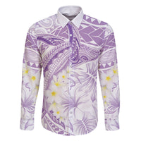Polynesia Humpback Whale Family Matching Long Sleeve Bodycon Dress and Hawaiian Shirt Tropical Plumeria Lavender