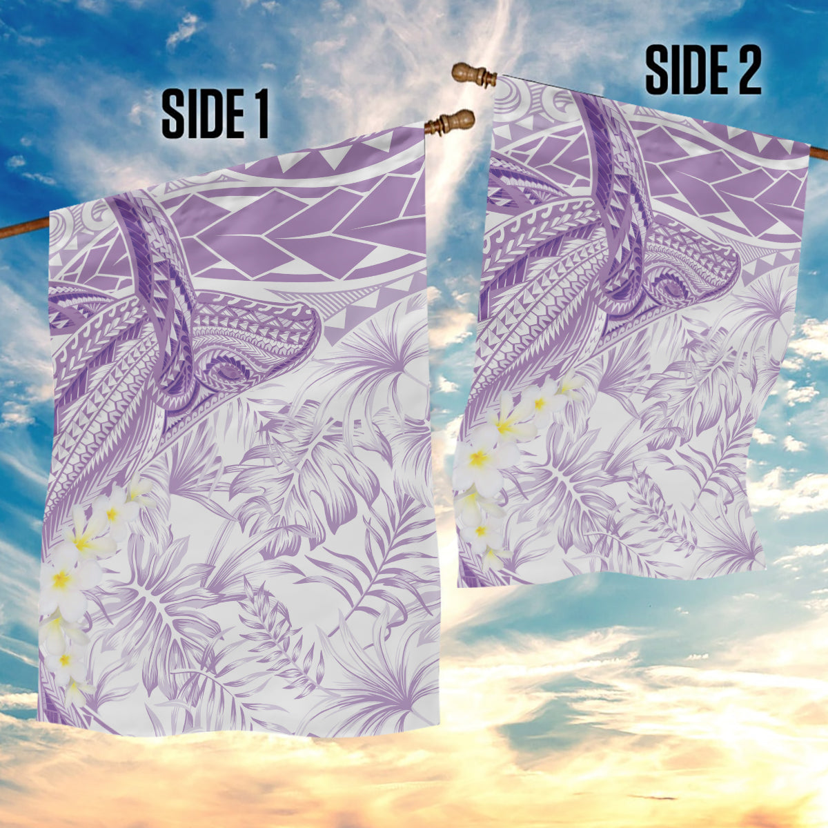 Polynesia Humpback Whale Garden Flag Tropical Plumeria Lavender