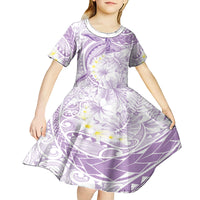 Polynesia Humpback Whale Kid Short Sleeve Dress Tropical Plumeria Lavender