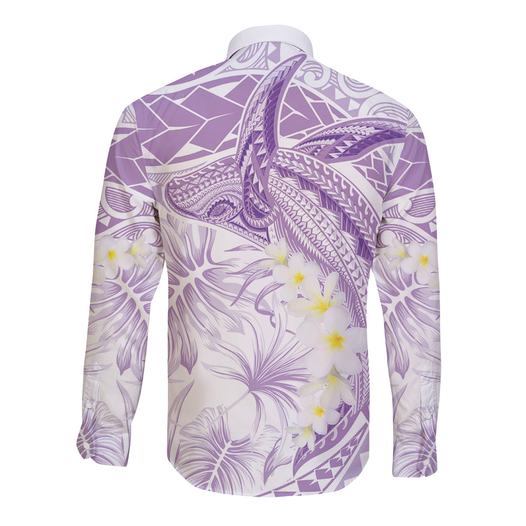 Polynesia Humpback Whale Long Sleeve Button Shirt Tropical Plumeria Lavender