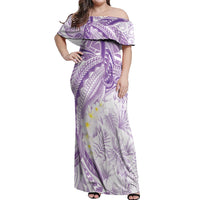 Polynesia Humpback Whale Off Shoulder Maxi Dress Tropical Plumeria Lavender