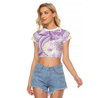 Polynesia Humpback Whale Raglan Cropped T Shirt Tropical Plumeria Lavender