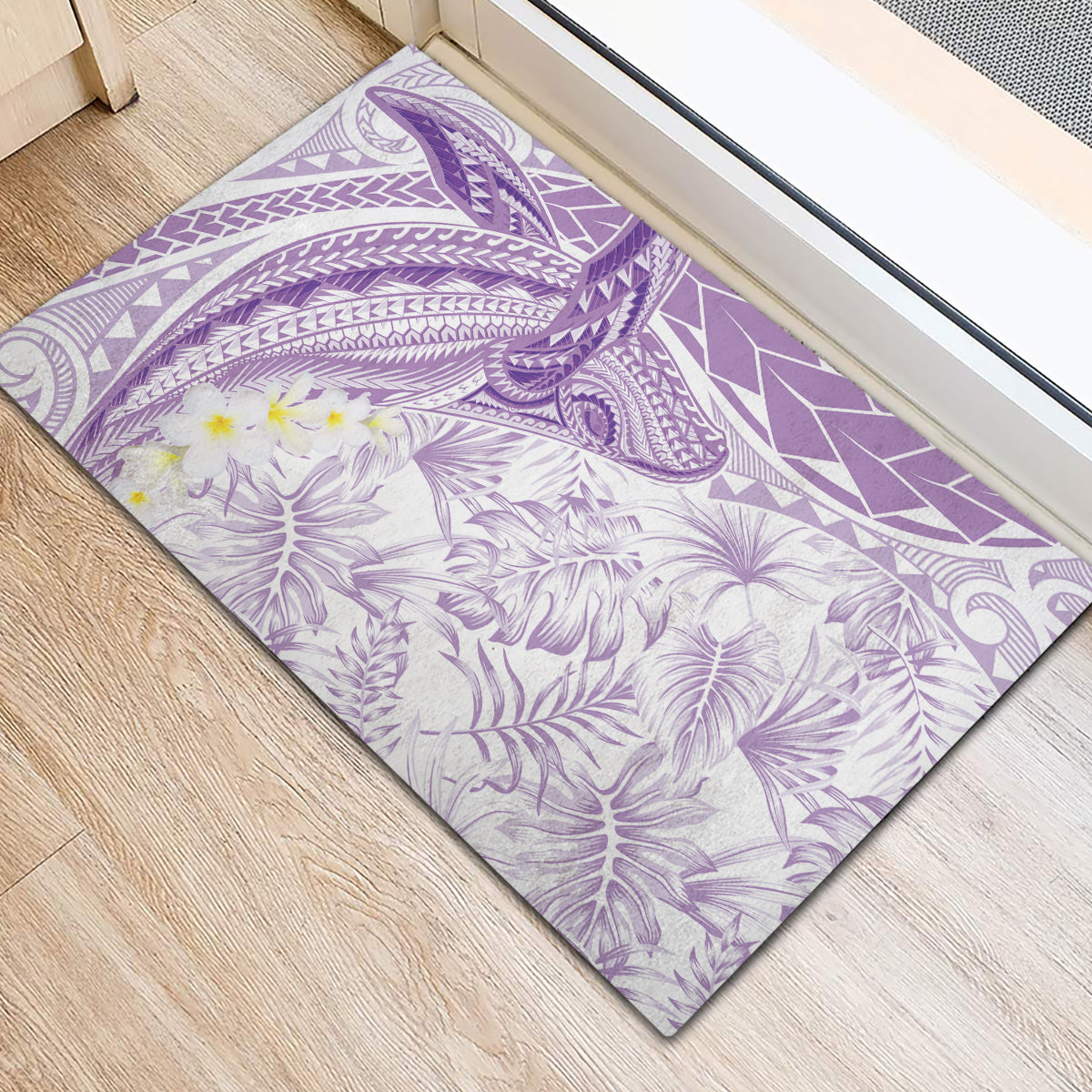 Polynesia Humpback Whale Rubber Doormat Tropical Plumeria Lavender