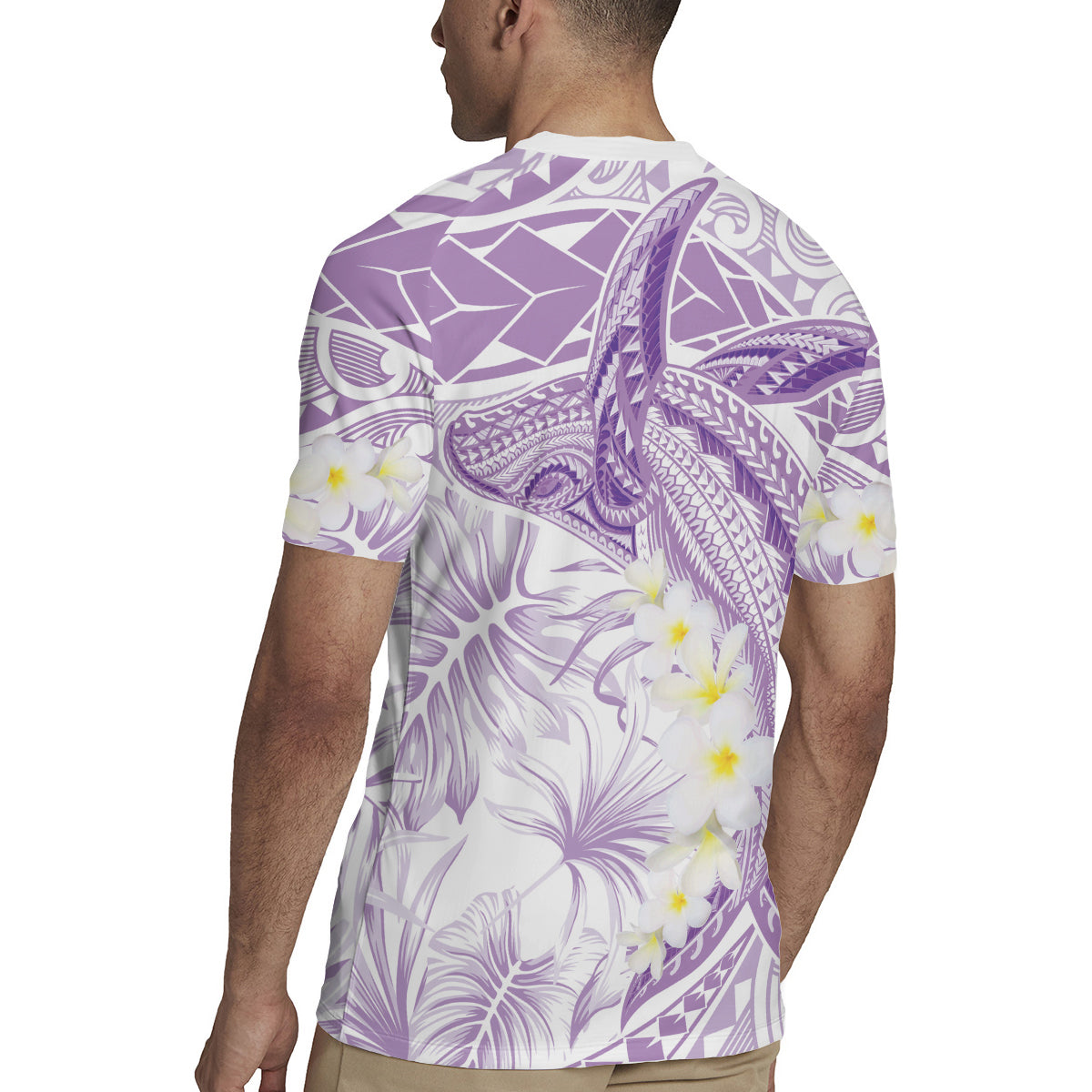 Polynesia Humpback Whale Rugby Jersey Tropical Plumeria Lavender