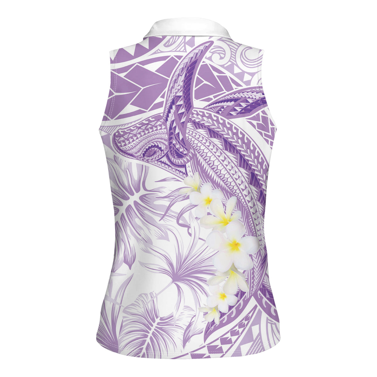 Polynesia Humpback Whale Women Sleeveless Polo Shirt Tropical Plumeria Lavender