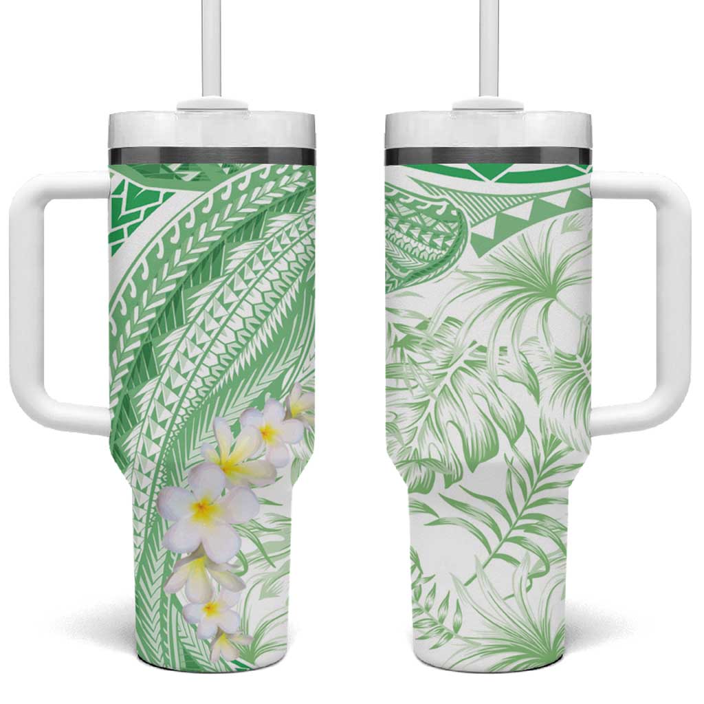 Polynesia Humpback Whale Tumbler With Handle Tropical Plumeria Emerald