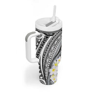 Polynesia Humpback Whale Tumbler With Handle Tropical Plumeria Charcoal