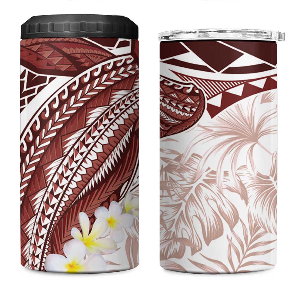 Polynesia Humpback Whale 4 in 1 Can Cooler Tumbler Tropical Plumeria Oxblood