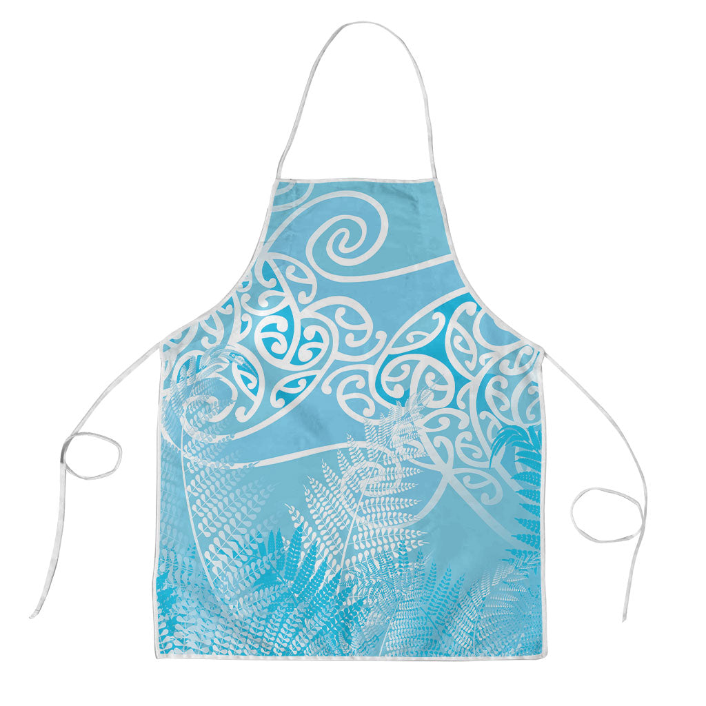 Aotearoa Maori Koru Curves Apron Silver Ferns - Turquoise LT7 Turquoise - Polynesian Pride