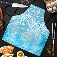 Aotearoa Maori Koru Curves Apron Silver Ferns - Turquoise