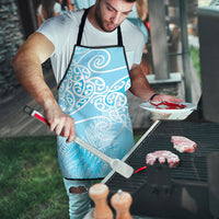 Aotearoa Maori Koru Curves Apron Silver Ferns - Turquoise