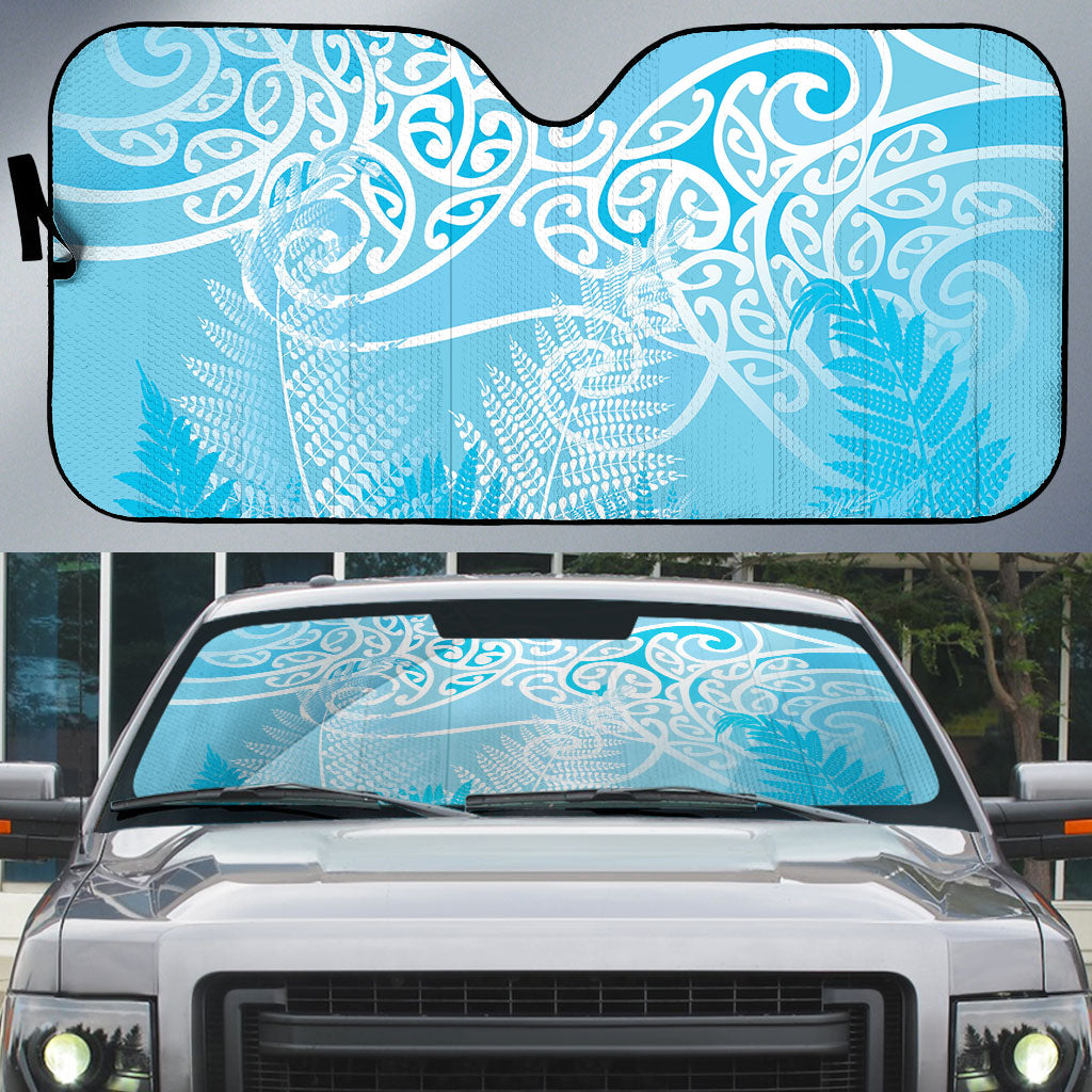 Aotearoa Maori Koru Curves Auto Sun Shade Silver Ferns - Turquoise LT7 Turquoise - Polynesian Pride