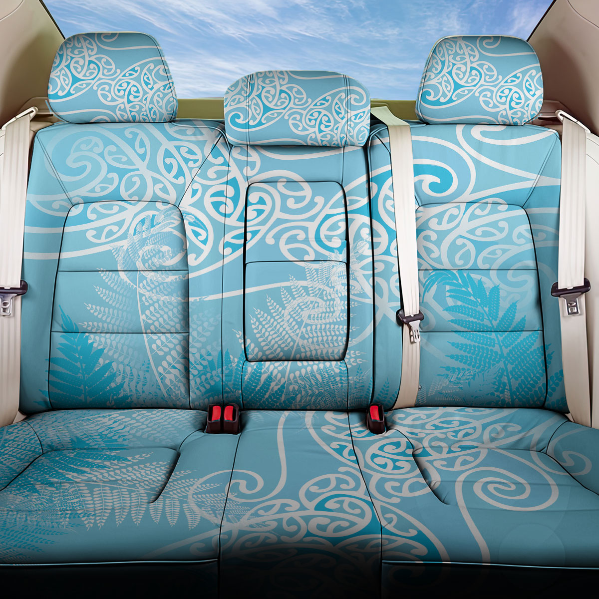 Aotearoa Maori Koru Curves Back Car Seat Cover Silver Ferns - Turquoise