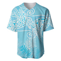 Aotearoa Maori Koru Curves Baseball Jersey Silver Ferns - Turquoise