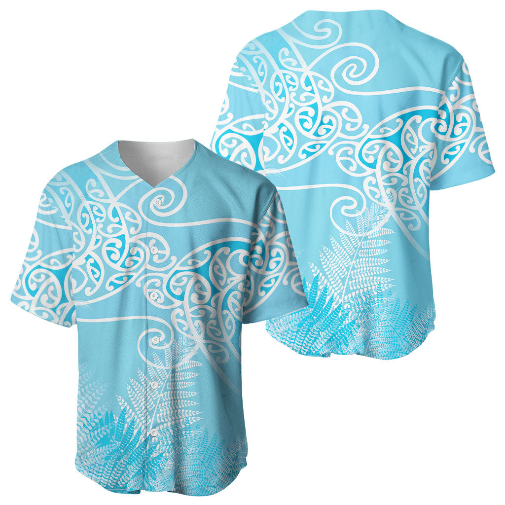 Aotearoa Maori Koru Curves Baseball Jersey Silver Ferns - Turquoise
