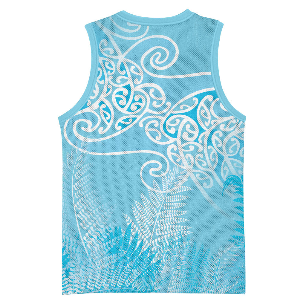 Aotearoa Maori Koru Curves Basketball Jersey Silver Ferns - Turquoise