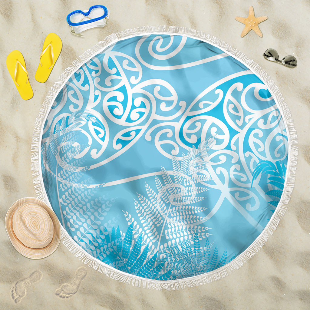 Aotearoa Maori Koru Curves Beach Blanket Silver Ferns - Turquoise