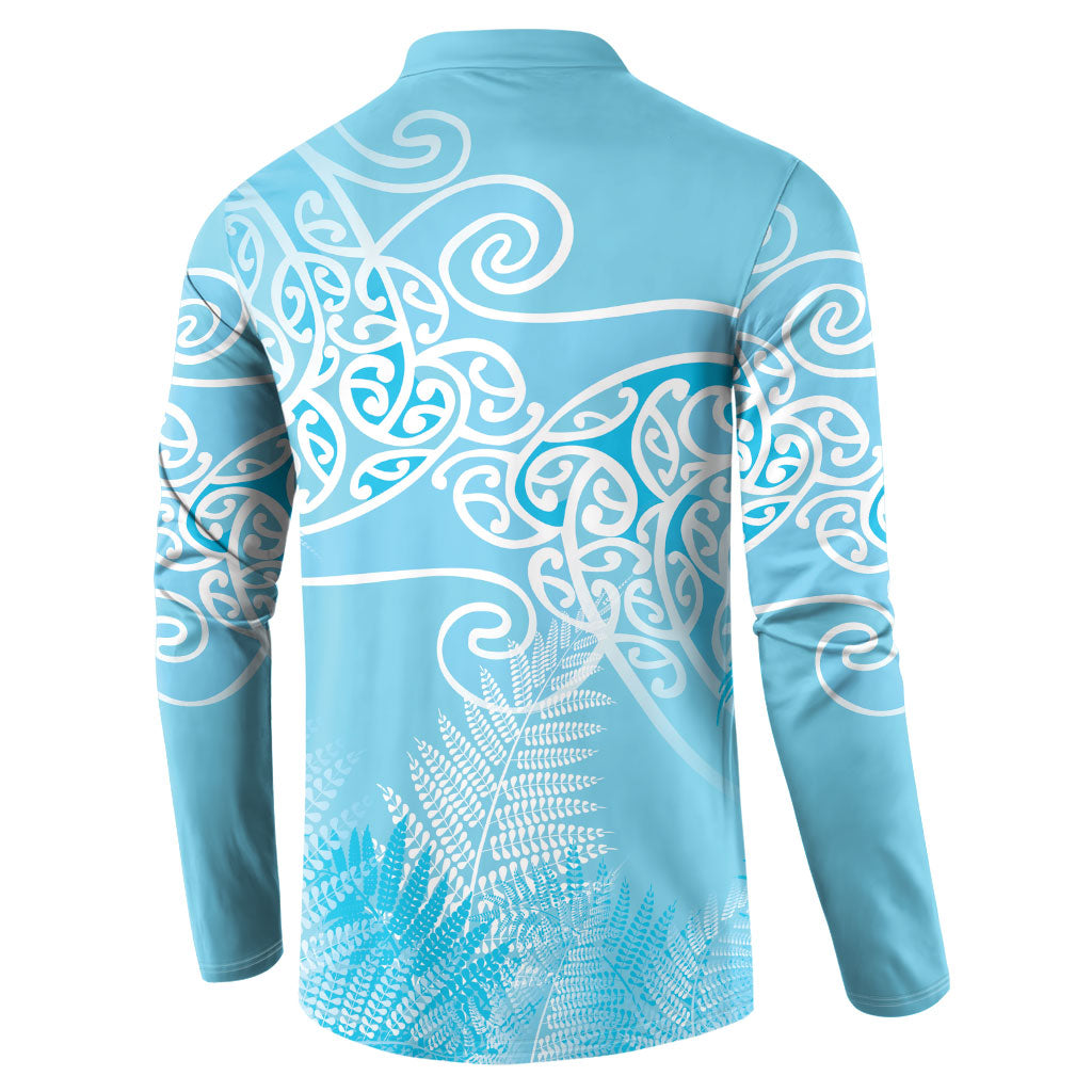 Aotearoa Maori Koru Curves Button Sweatshirt Silver Ferns - Turquoise
