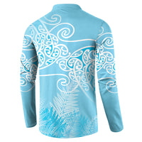 Aotearoa Maori Koru Curves Button Sweatshirt Silver Ferns - Turquoise