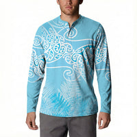 Aotearoa Maori Koru Curves Button Sweatshirt Silver Ferns - Turquoise