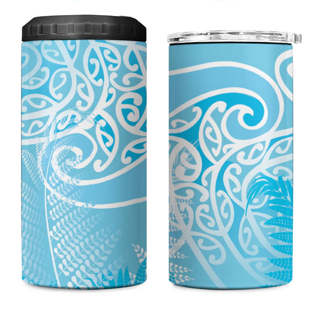 Aotearoa Maori Koru Curves 4 in 1 Can Cooler Tumbler Silver Ferns - Turquoise