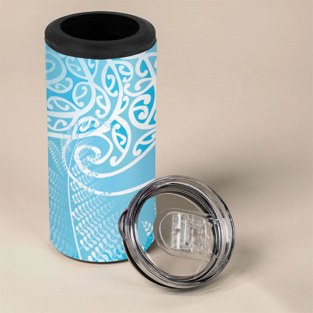 Aotearoa Maori Koru Curves 4 in 1 Can Cooler Tumbler Silver Ferns - Turquoise