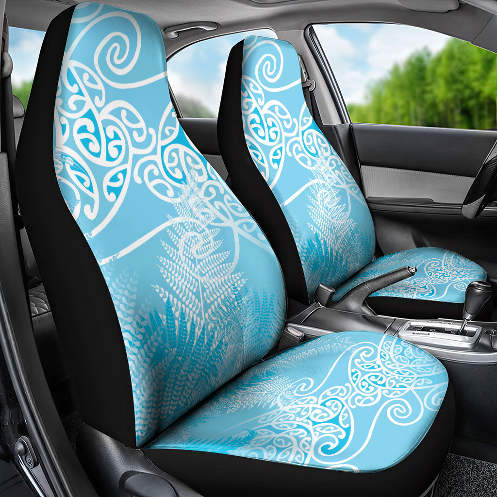 Aotearoa Maori Koru Curves Car Seat Cover Silver Ferns - Turquoise