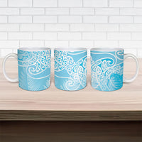 Aotearoa Maori Koru Curves Ceramic Mug Silver Ferns - Turquoise