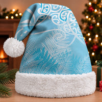 Aotearoa Maori Koru Curves Christmas Santa Hat Silver Ferns - Turquoise LT7 With Fur Turquoise - Polynesian Pride