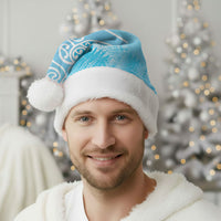 Aotearoa Maori Koru Curves Christmas Santa Hat Silver Ferns - Turquoise LT7 - Polynesian Pride