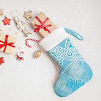 Aotearoa Maori Koru Curves Christmas Stocking Silver Ferns - Turquoise