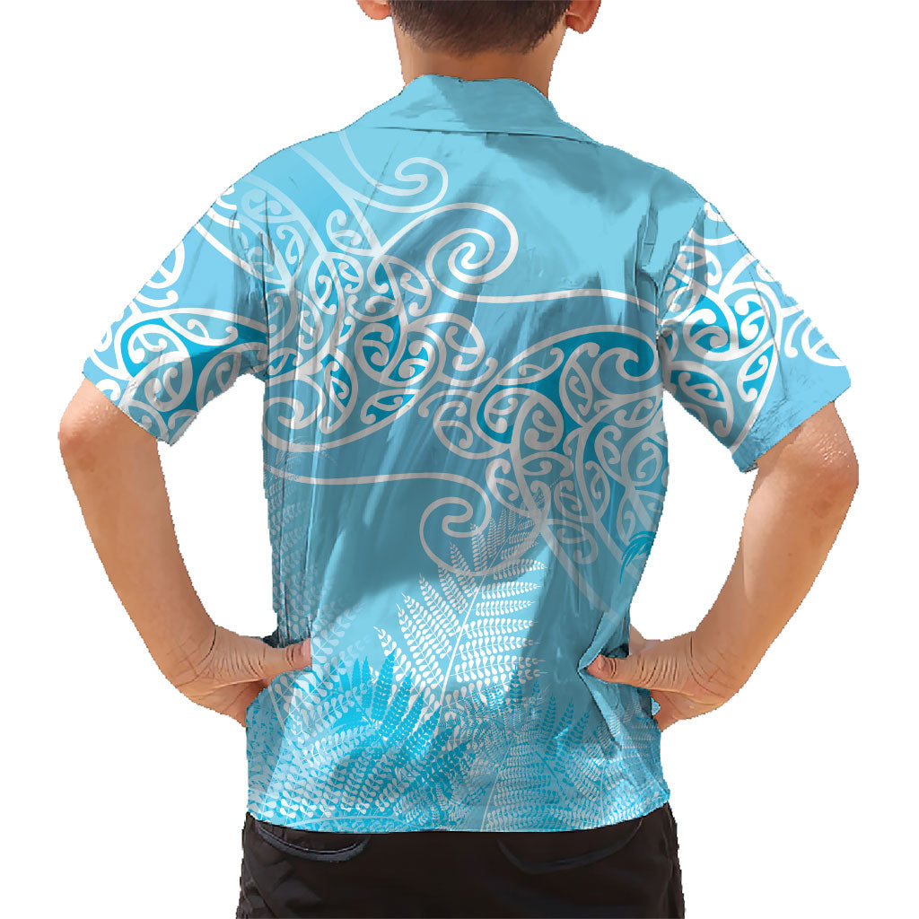 Aotearoa Maori Koru Curves Family Matching Long Sleeve Bodycon Dress and Hawaiian Shirt Silver Ferns - Turquoise LT7 - Polynesian Pride