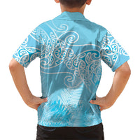 Aotearoa Maori Koru Curves Family Matching Mermaid Dress and Hawaiian Shirt Silver Ferns - Turquoise LT7 - Polynesian Pride