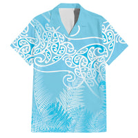 Aotearoa Maori Koru Curves Family Matching Off The Shoulder Long Sleeve Dress and Hawaiian Shirt Silver Ferns - Turquoise LT7 Dad's Shirt - Short Sleeve Turquoise - Polynesian Pride